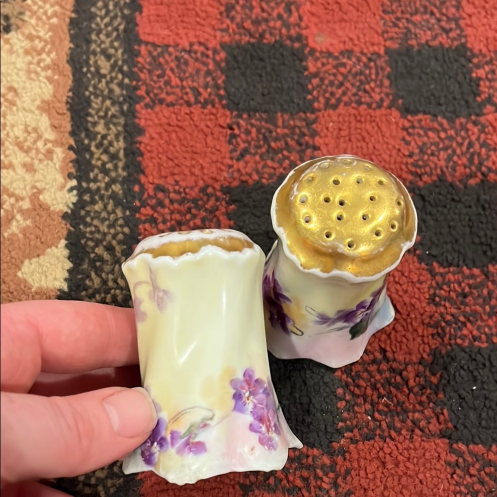 Antique gilded gold salt and pepper shakers